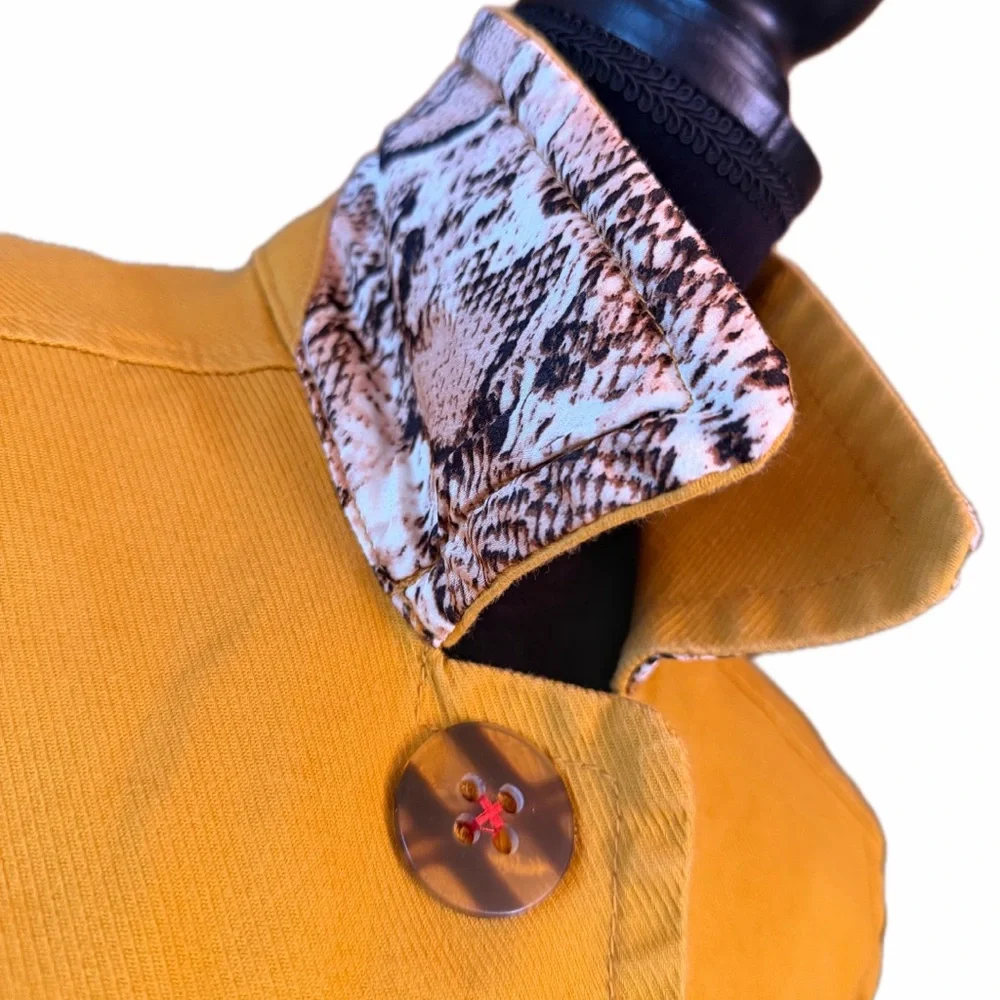 Anthropologie Nora Flounce-Sleeved Trucker Jacket Mustard Yellow M Bell Sleeve - Picture 5 of 10